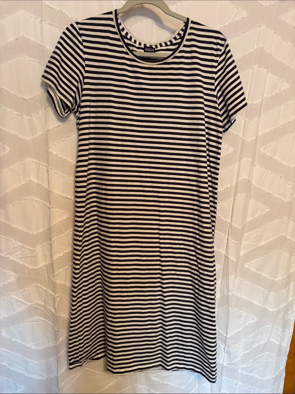 Patagonia Navy & White Striped Crewneck Tee Dress